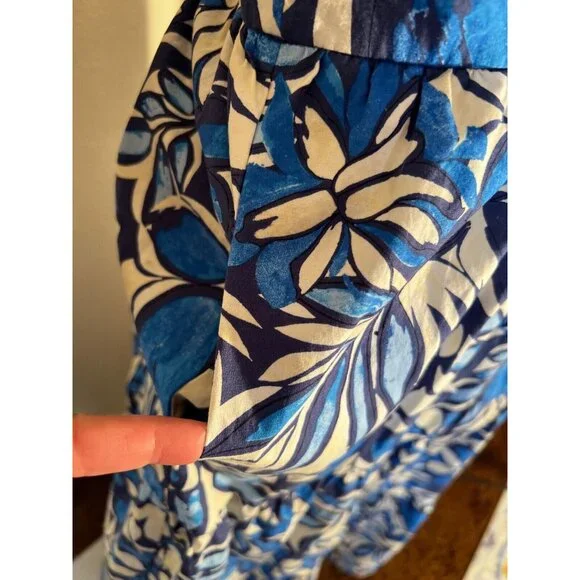 Maggie London Women Sun Dress Sz 10 Blue White Floral Resort Wear Vacation Maxi - Picture 6 of 9